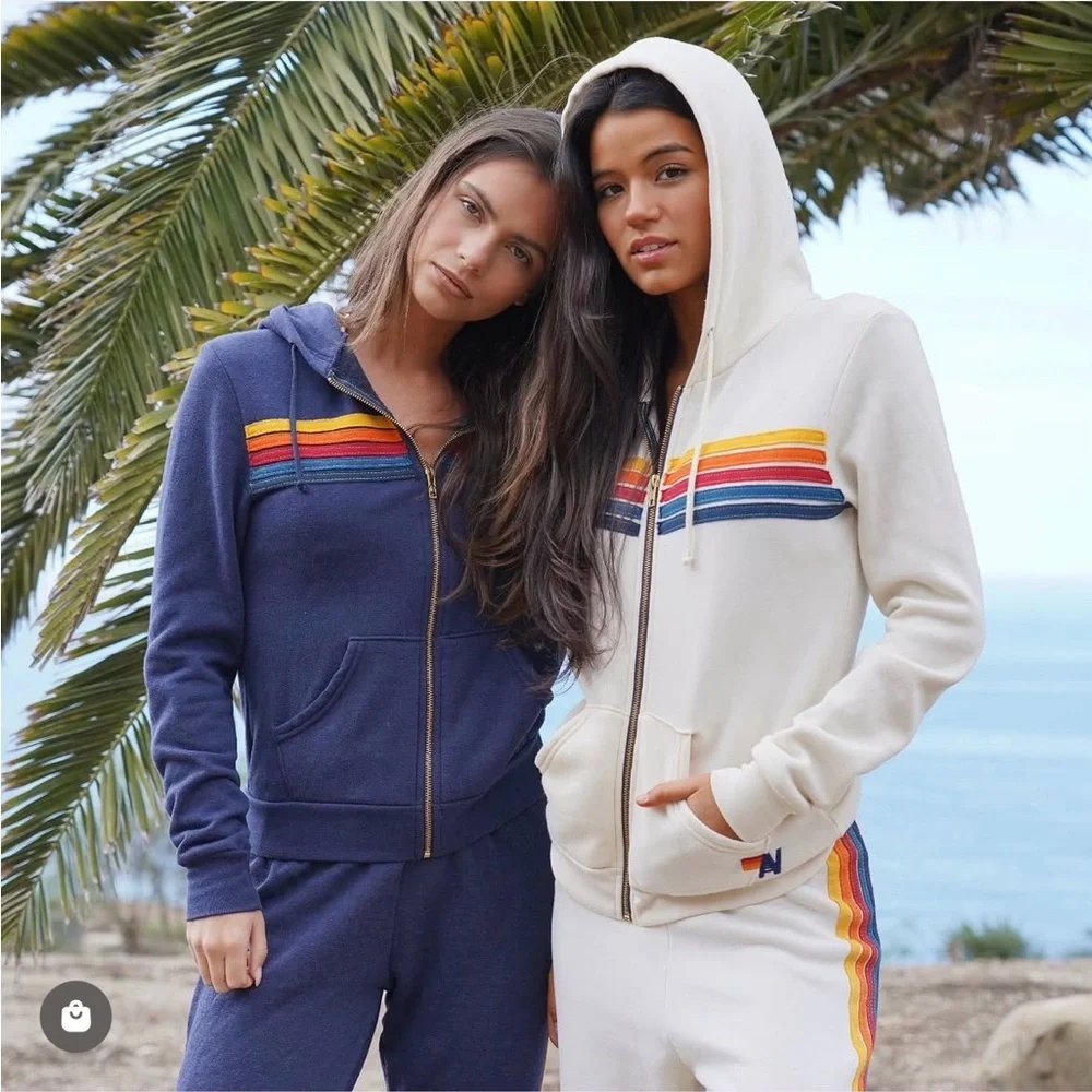 🌈 Aviator Nation Cream Rainbow Striped Hoodie - Picture 7 of 7